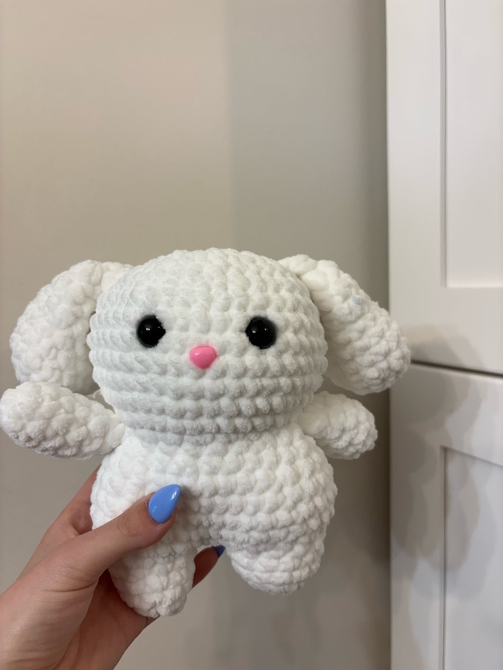 Handcrafted White Plush Bunny Amigurumi - Soft Crochet Fiber Art
